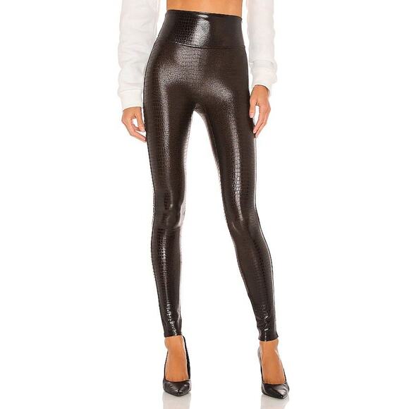 SPANX Pants - SPANX Revolve Brown Faux Crocodile Leather Textured Leggings M